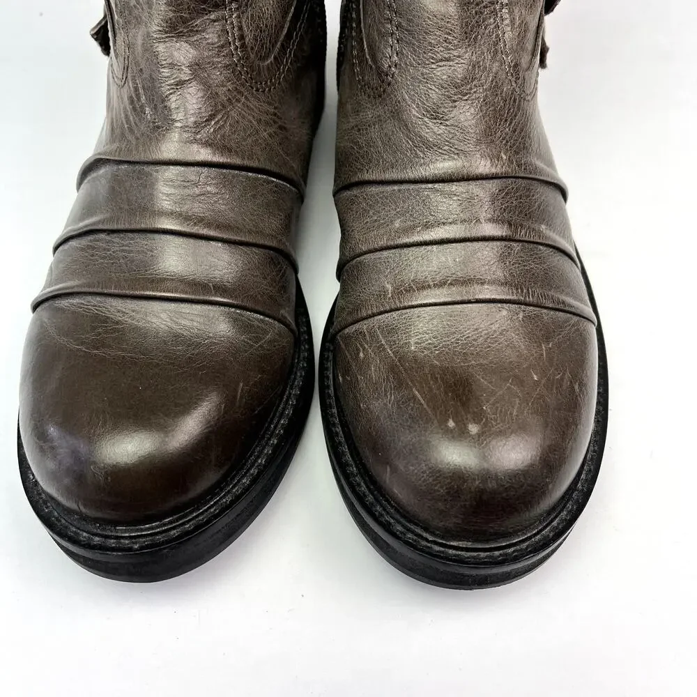 otBT Boots Womens Size 7.5 M Brown Appleton Leather Zip Double Buckle Moto